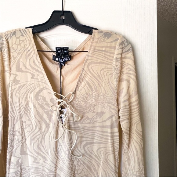 I.AM.GIA Dress Amina Cutout Adjustable Ruching Sheer Velvet Tan Burn Out XL NWT - Picture 7 of 11
